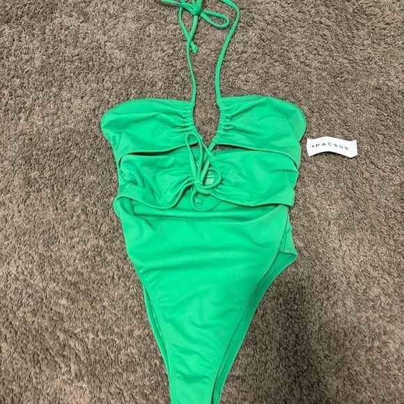 Pacsun LA Hearts Green Laurel Cutout Halter One Piece Swimsuit NWT - Picture 2 of 7